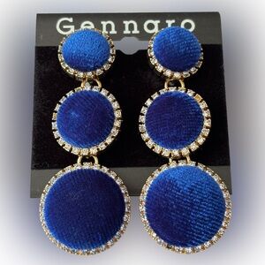 New Gennaro Blue Velvet Circle Dangle Statement Earrings